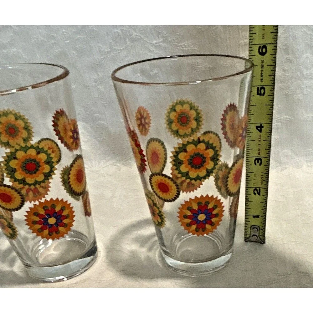 Vintage Pasabahce MCM Kaleidoscope 12oz Tumbler Glasses Set of 2 Retro 70s 5.5